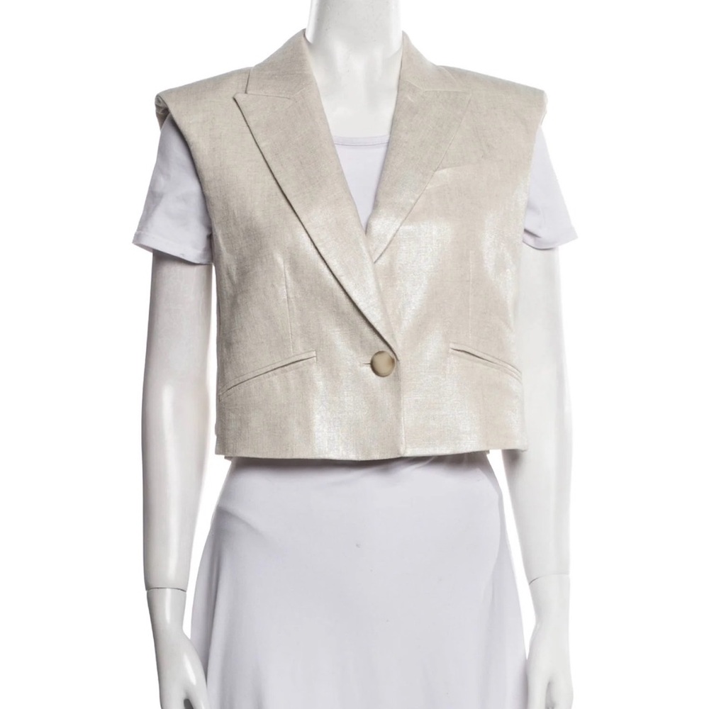 Veronica Beard Cream Metallic Cropped Blazer Vest - Baxley Vest